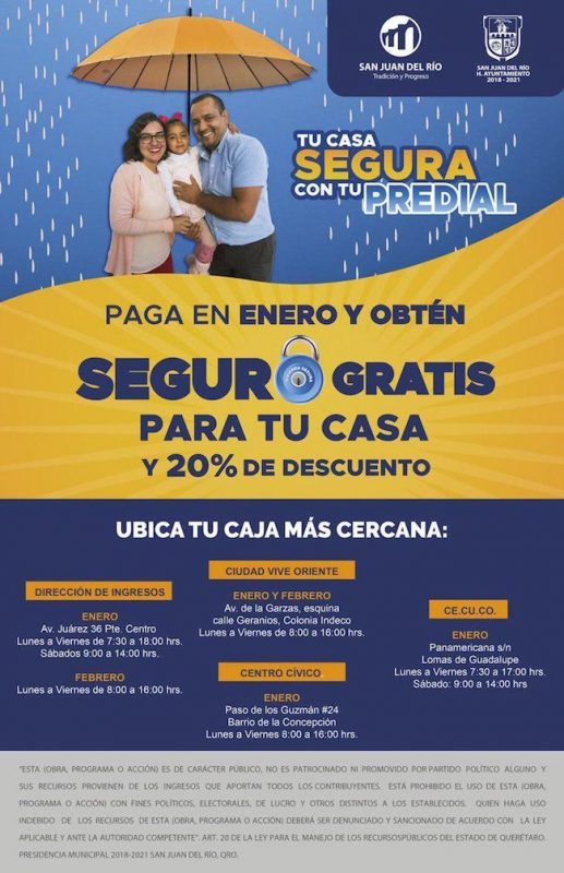 Otorgan Seguro de Vivienda al pagar predial en San Juan del Río