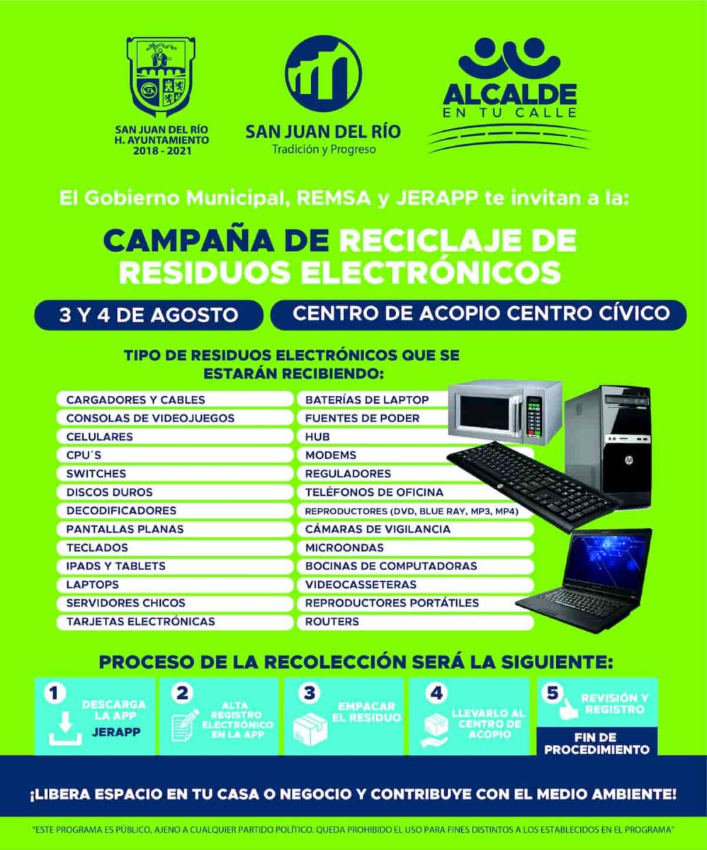Invitan a participar en Campaña de Reciclaje de Electrónicos en SJR