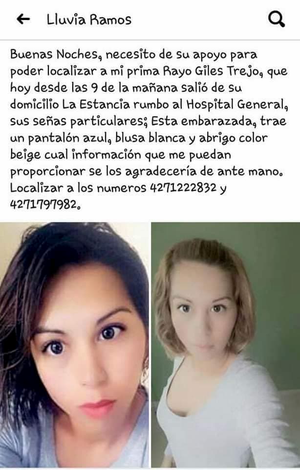Buscan a Rayo Giles Trejo, está embarazada y desapareció en SJR 1 Buscan a Rayo Giles Trejo, está embarazada y despareció en SJR