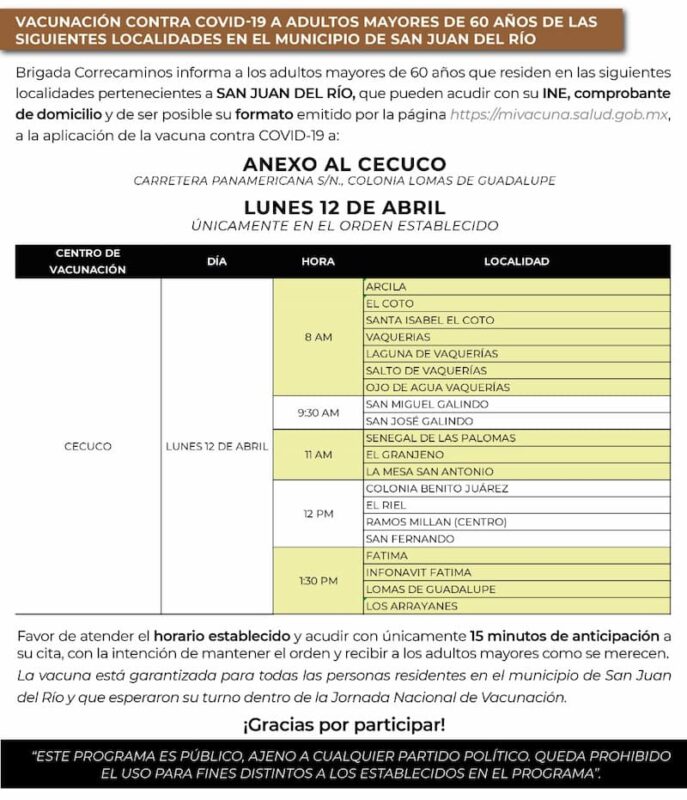 Inicia vacunación de adultos mayores en San Juan del Río, Querétaro 2
