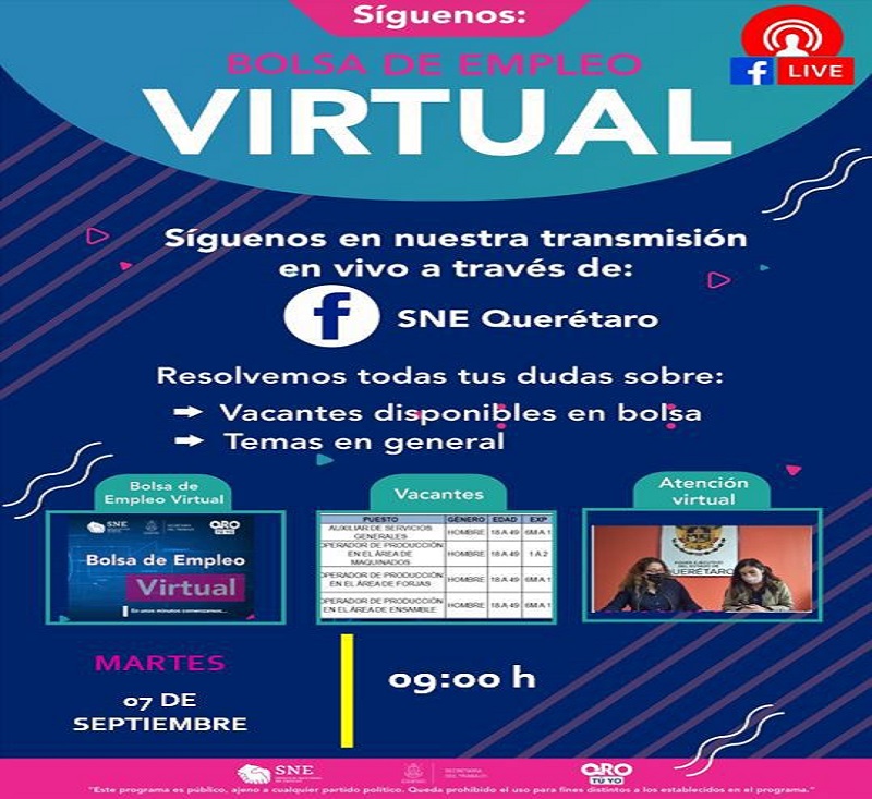 Bolsa de Empleo Virtual en San Juan del Río este 7 de septiembre