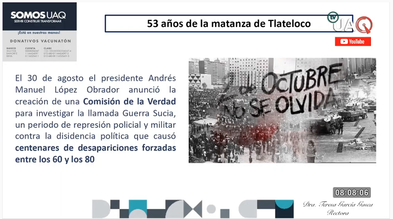 Caso Ayotzinapan y Matanza de Tlatelolco, hechos que se deben mantener vivos, Rectora UAQ