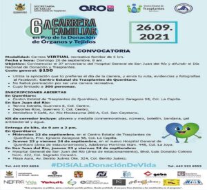 Invitan a participar en la 6ta Carrera Familiar en Pro de la Donación de Órganos y Tejidos