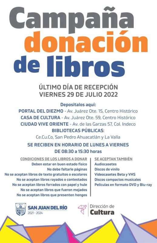 Realizan campaña de donación de libros en San Juan del Río