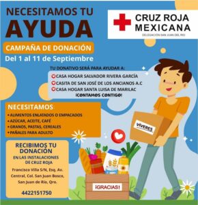 Cruz Roja San Juan del Río convoca a donar víveres para adultos mayores de asilos sanjuanenses