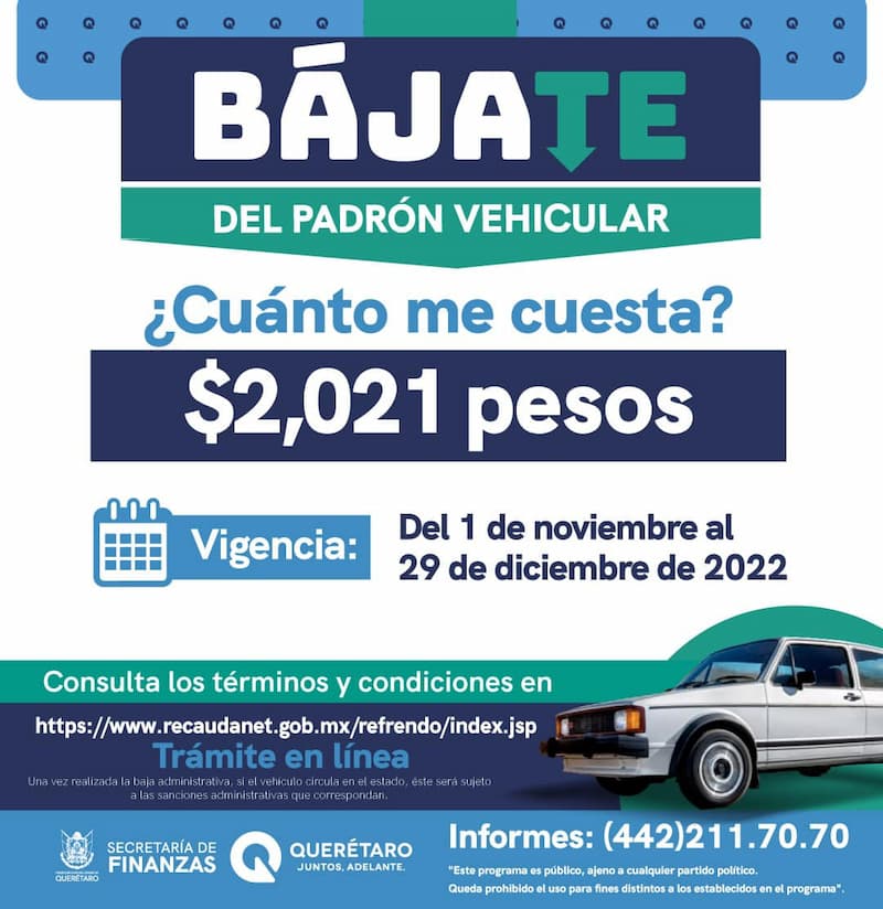 Secretaría de Finanzas extiende programa Bájate del Padrón Vehicular en Querétaro 2 Secretaría de Finanzas extiende programa Bájate del Padrón Vehicular en Querétaro