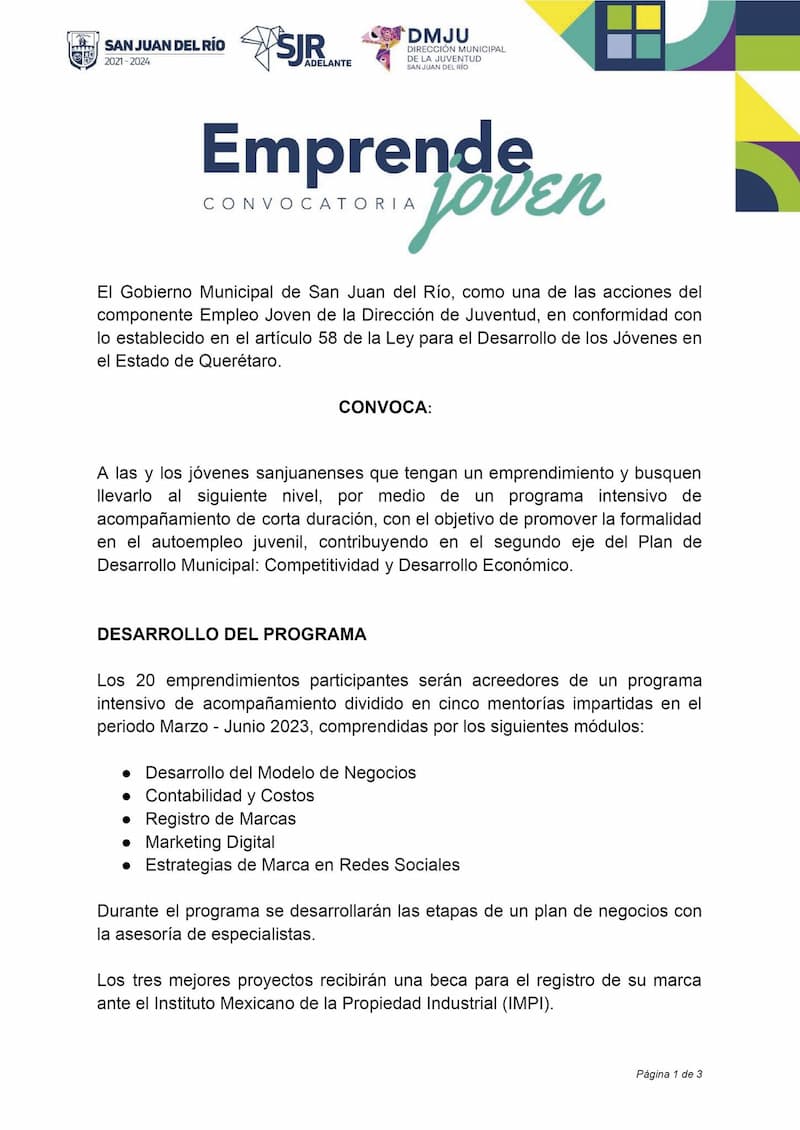 Lanzan convocatoria para impulsar a jóvenes emprendedores en San Juan del Río