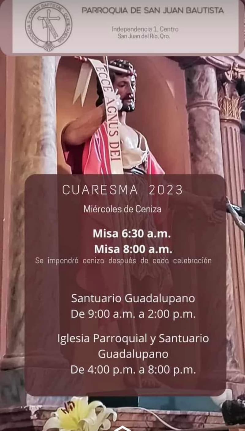 Parroquia de San Juan Bautista impondrá ceniza este miércoles en SJR