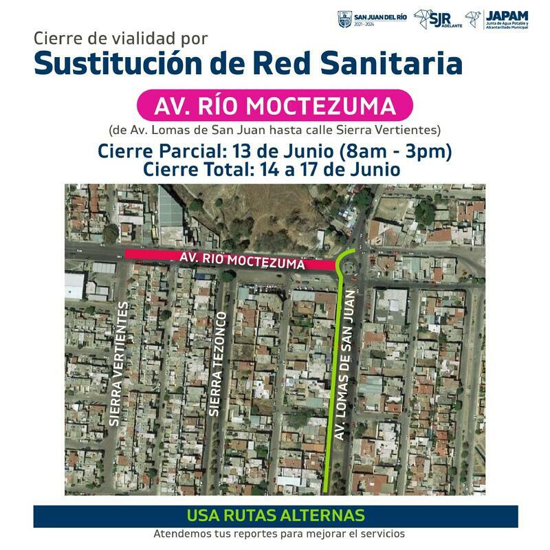 Anuncia JAPAM cierres viales en avenida Lomas de San Juan por sustitución de 60 metros lineales de drenaje sanitario
