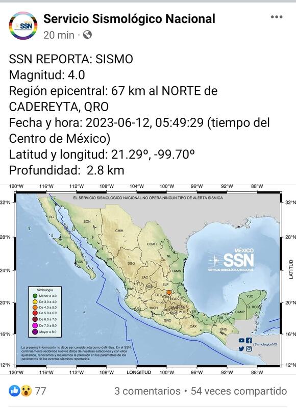 Confirman sismo en Cadereyta Querétaro