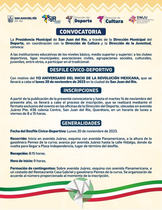 Convocatoria para el Desfile Cívico-Deportivo en San Juan del Río 1 Convocatoria para el Desfile Cívico-Deportivo en San Juan del Río