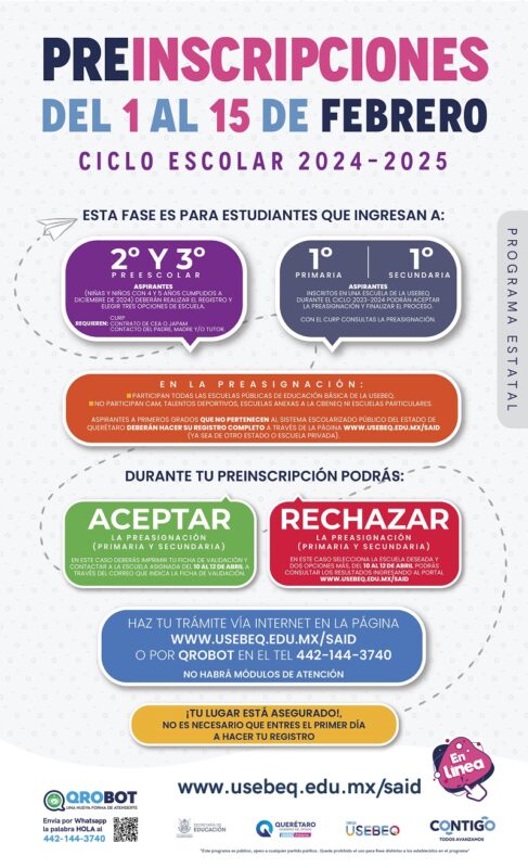 Abren proceso de preinscripción escolar en línea en Querétaro, del 1 al 15 de febrero