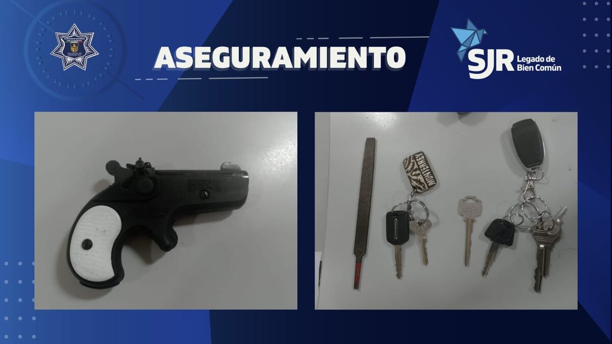 Asegura SSPM-SJR a dos personas con pistolita de juguete y herramientas para robar