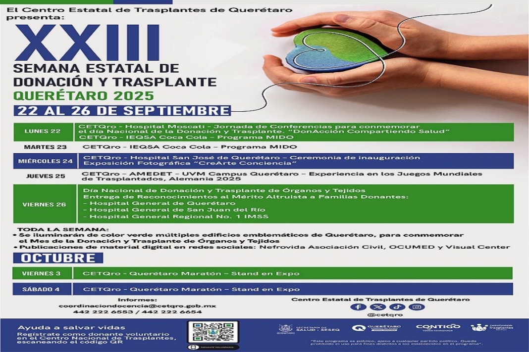 Querétaro fortalece la cultura de donación de órganos y tejidos