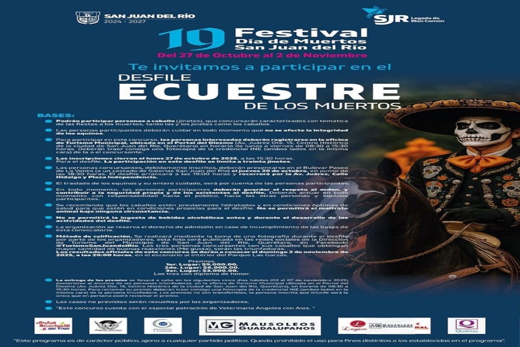 San Juan del Río lanza convocatoria para el “Desfile y Concurso Ecuestre de los Muertos”