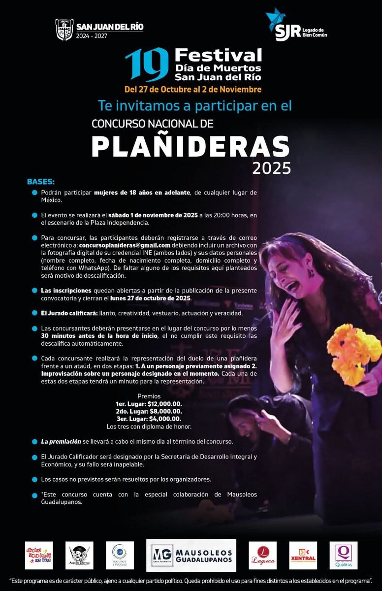 Convocan a participar en Concurso de Plañideras, Catrinas y Marcha de los Muertos en San Juan del Río