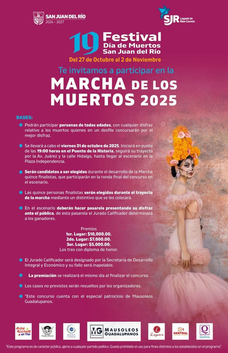 Convocan a participar en Concurso de Plañideras, Catrinas y Marcha de los Muertos en San Juan del Río