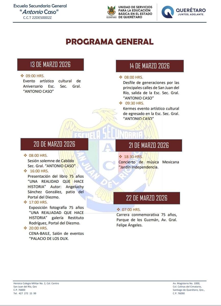 Secundaria Antonio Caso convoca a exalumnos para desfile conmemorativo por su 75 aniversario