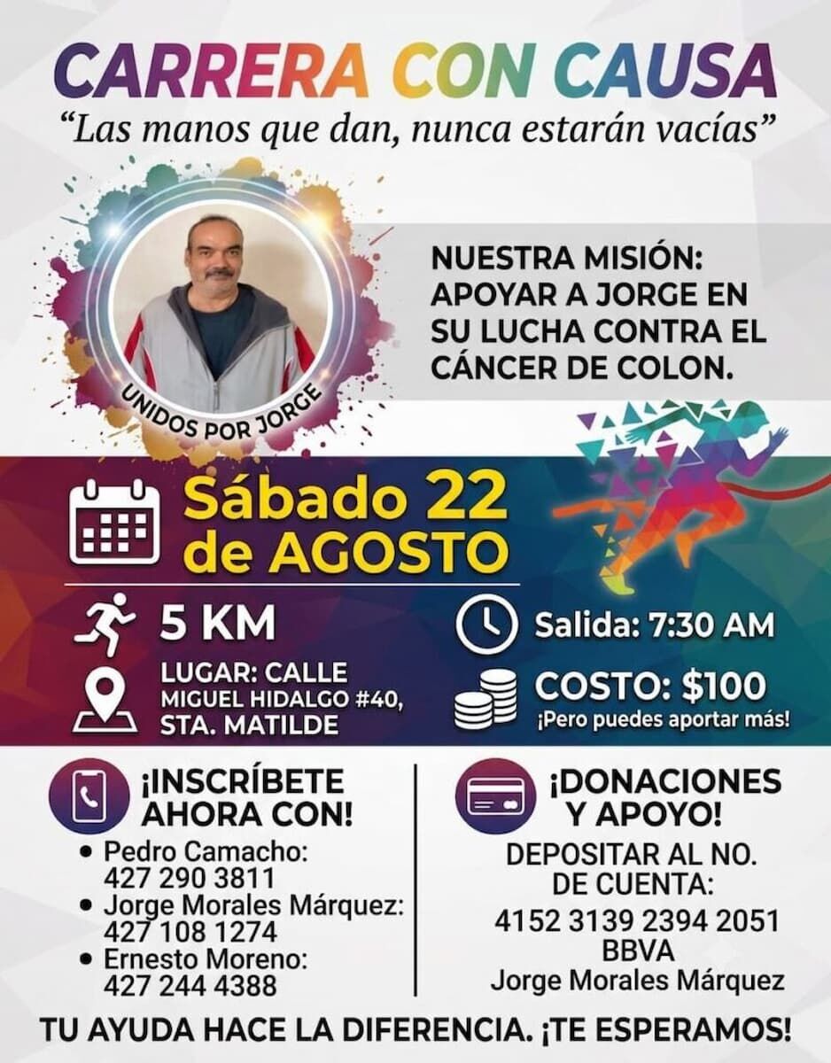 Convocan a Carrera con Causa en Santa Matilde; buscan fondos para tratamiento contra el cáncer de Jorge Morales 1 Convocan a Carrera con Causa en Santa Matilde; buscan fondos para tratamiento contra el cáncer de Jorge Morales
