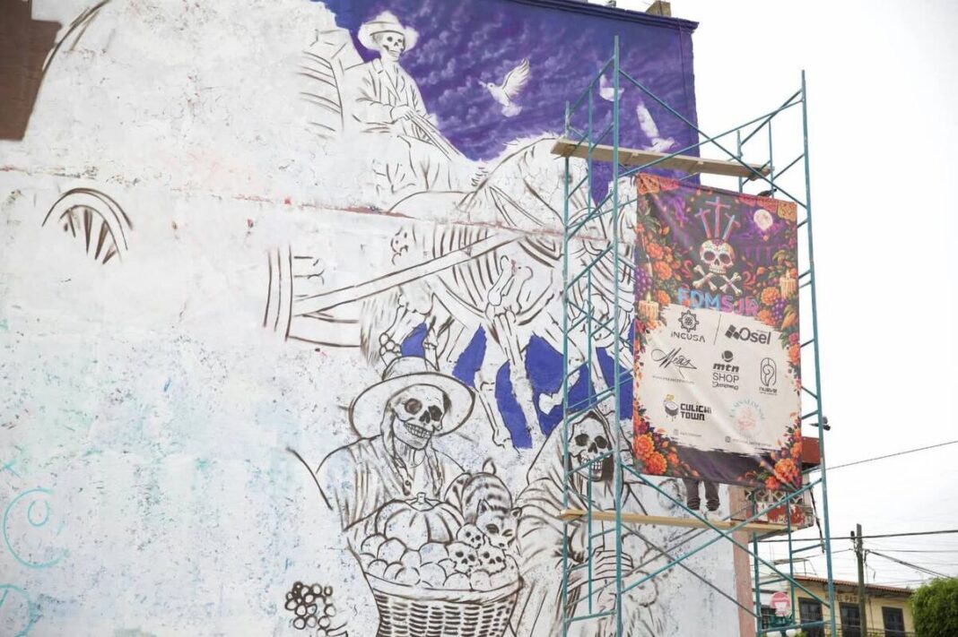 Preparan mural de las Ánimas para el Festival de Día de Muertos
